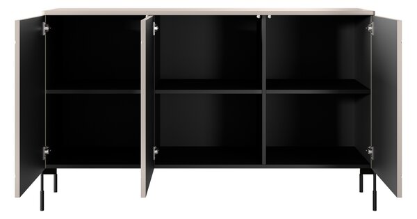 Moderní komoda Sonatia 150 cm třídveřová - kašmír / černé nohy