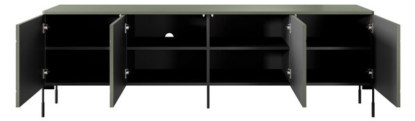 Moderní TV skříňka Sonatia 200 cm se čtyřmi dveřmi na kovových nohách - olivová