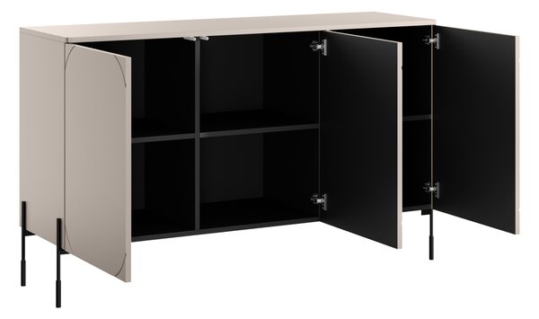 Moderní komoda Sonatia 150 cm třídveřová - kašmír / černé nohy