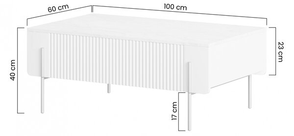 Moderní konferenční stolek Malmi 100 cm se zásuvkami - kašmír / crema bianca / zlaté nohy