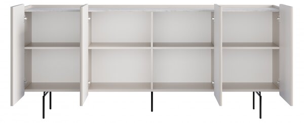 Komoda Malmi 200 cm čtyřdveřová - kašmír / crema bianca / černé nohy