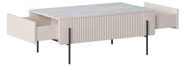 Konferenční stolek Malmi 100 cm se zásuvkami - kašmírová / crema bianca / černé nožky