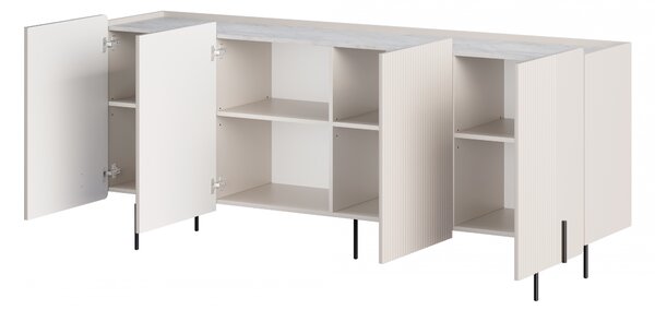 Komoda Malmi 200 cm čtyřdveřová - kašmír / crema bianca / černé nohy