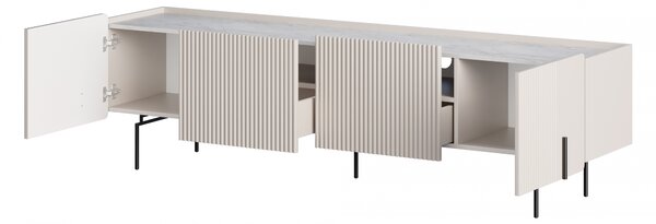 TV stolek Malmi 200 cm - kašmírový / crema bianca / černé nožky