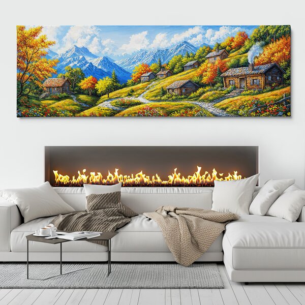Obraz na plátně - Horské svahy s dřevěnými chatami FeelHappy.cz Velikost obrazu (šířka x výška): 60 x 20 cm