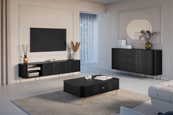 TV stolek Vesper 3D 187 cm - černý / zlaté nohy