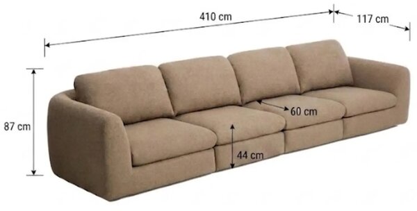 Kave Home Hnědá šestimístná pohovka Vera 410 cm