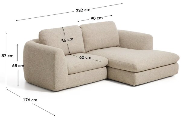 Kave Home Hnědá čalouněná rohová pohovka Vera 232 cm, pravá