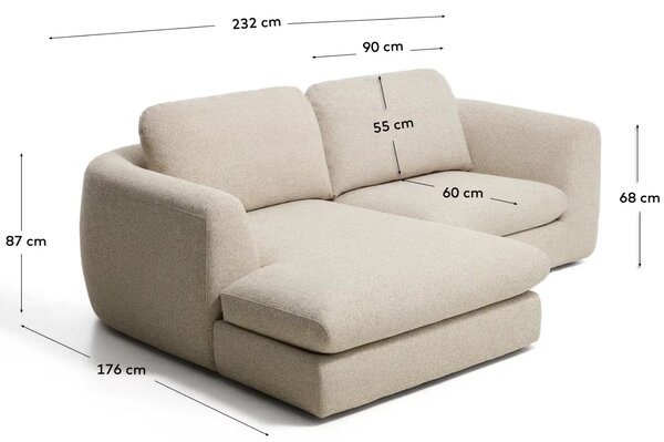 Kave Home Béžová čalouněná rohová pohovka Vera 232 cm, levá
