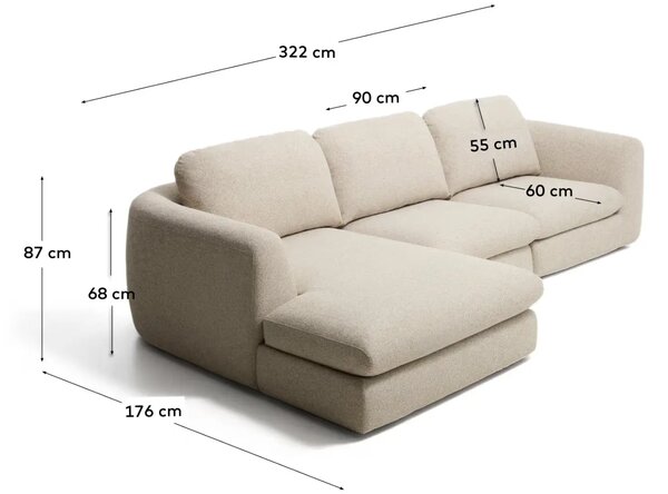 Kave Home Béžová čalouněná rohová pohovka Vera 322 cm, levá
