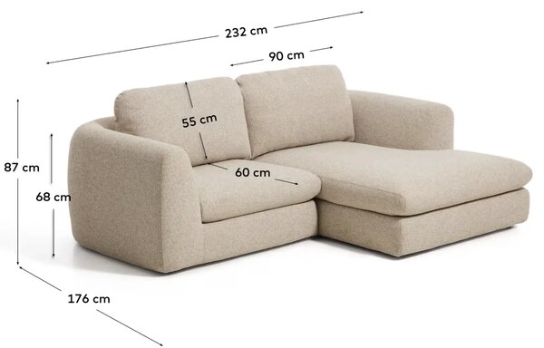 Kave Home Béžová čalouněná rohová pohovka Vera 232 cm, pravá