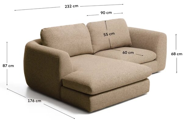Kave Home Hnědá čalouněná rohová pohovka Vera 232 cm, levá