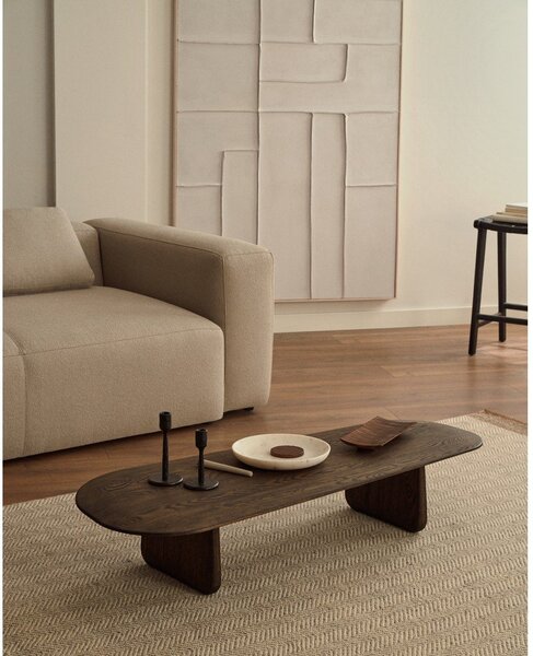 Tmavě hnědý konferenční stolek z dubového dřeva 64x146 cm Pirita – Kave Home