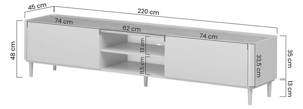TV stolek Elivo 220 cm na nožkách - kašmírová / dub olejovaný