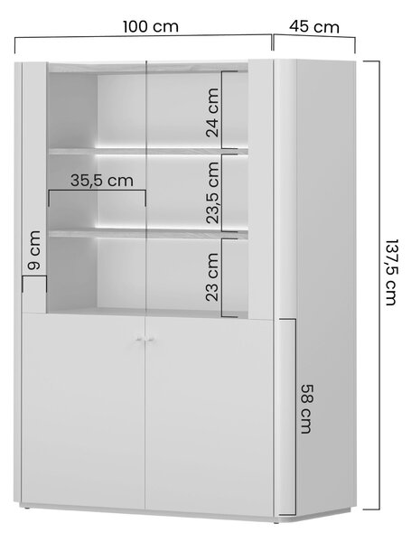 Vitrína Elivo 100 cm dvoudveřová - kašmír / olejovaný dub