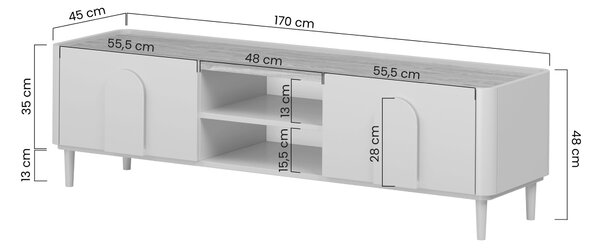 TV stolek Amilio 170 cm na nožkách - eukalyptus / dub baltic dune / úchytky dub přírodní
