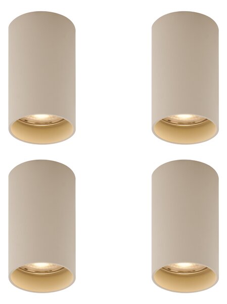 Sada 4 moderních béžových přisazených bodových světel GU10 50mm kulatých - Tuba