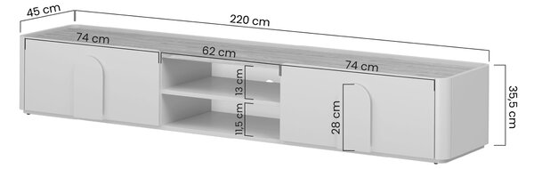 TV stolek Amilio 220 cm se zásuvkou - eukalyptus / dub baltic dune / úchyty dub přírodní