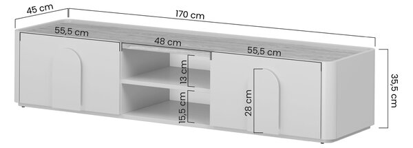 TV stolek Amilio 170 cm - eukalyptus / dub baltic dune / úchytky dub přírodní