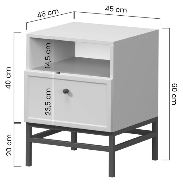 Noční stolek Lorini se zásuvkou 45 cm - kašmír / černá T-bar úchytka / kovová podnož