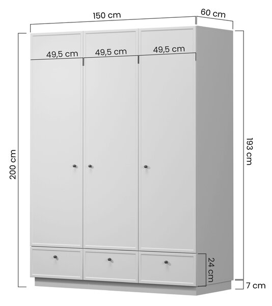 Šatní skříň Lorini 150 cm - kašmírová / černé úchytky T-bar