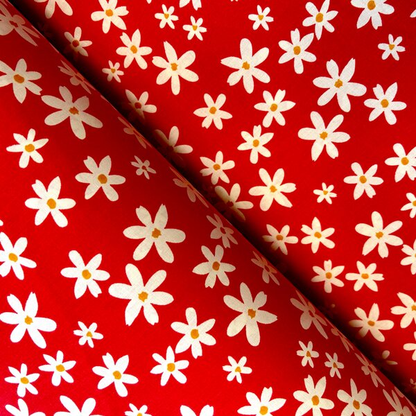 Ervi bavlna š.240cm - květinky na červeném - 26186-20, metráž -