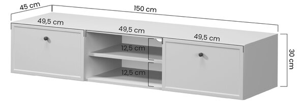 Závěsný TV stolek Lorini 150 cm se zásuvkami – kašmírová / černé úchytky T-bar