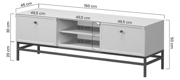 TV stolek Lorini 150 cm se zásuvkami – kašmírová / černé úchytky T-bar / černý podstavec