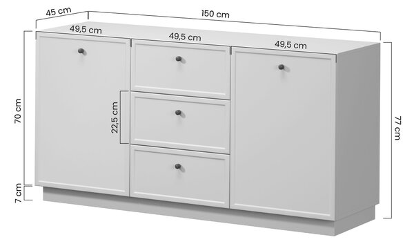 Komoda Lorini 150 cm se zásuvkami - kašmír / černé úchyty T-bar