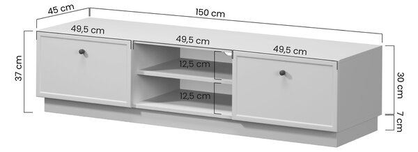 TV stolek Lorini 150 cm se zásuvkami – kašmírová / černé úchytky T-bar