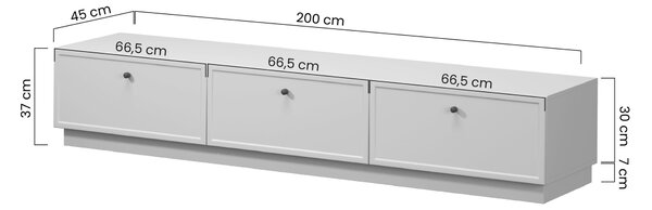TV stolek Lorini 200 cm se zásuvkami – kašmírová / černé úchytky T-bar
