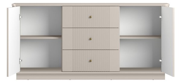 Komoda Vesper 160 cm se zásuvkami na soklu - kašmír / zlaté úchyty