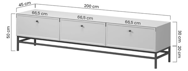 TV stolek Lorini 200 cm se zásuvkami – kašmírová / černé úchytky T-bar / černý rám