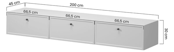 Závěsná RTV skříňka Lorini 200 cm s zásuvkami - kašmír / černé úchyty T-bar