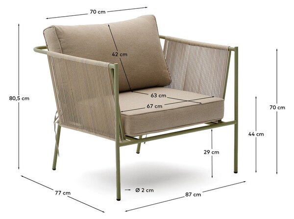 Zelené/béžové kovové zahradní křeslo Zivia – Kave Home