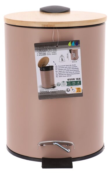 Odpadkový koš Timeless, béžová/s dřevěnými prvky, 2,5 l