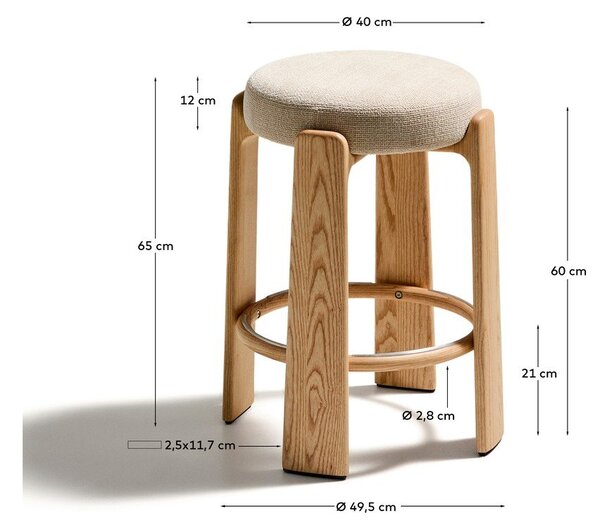 Béžová/ve světle přírodní barvě barová stolička z jasanového dřeva (výška sedáku 65 cm) Granite – Kave Home