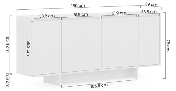 Čtyřdveřová komoda Zolia 180 cm na soklu - kašmír