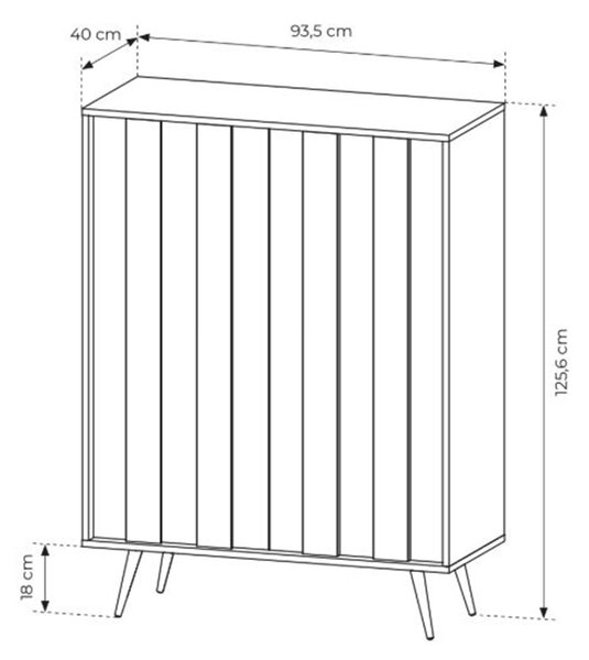 Vysoká komoda Flaro 93 cm s osvětlením - dub dunin