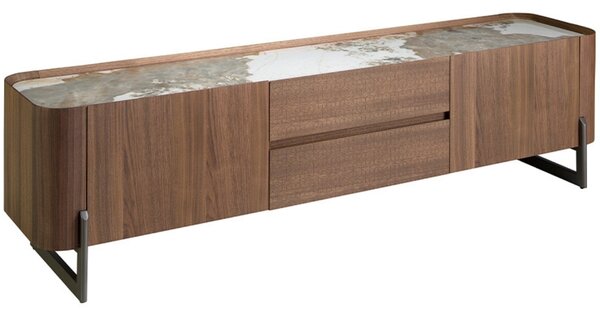 -25 % Dny MOMENTI– Ořechový TV stolek Angel Cerdá No. 3250, 200 x 45 cm s mramorovým dekorem