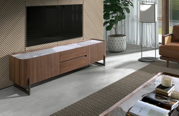 -25 % Dny MOMENTI– Ořechový TV stolek Angel Cerdá No. 3250, 200 x 45 cm s mramorovým dekorem