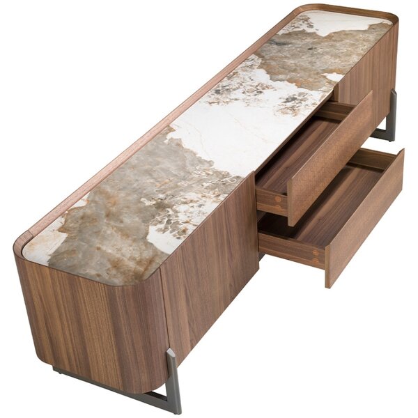 -25 % Dny MOMENTI– Ořechový TV stolek Angel Cerdá No. 3250, 200 x 45 cm s mramorovým dekorem