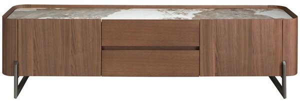 -25 % Dny MOMENTI– Ořechový TV stolek Angel Cerdá No. 3250, 200 x 45 cm s mramorovým dekorem