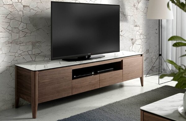 Ořechový TV stolek Angel Cerdá No. 3083, 200 x 45 cm s mramorovým dekorem