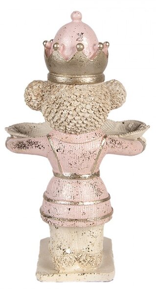 Béžovo-růžová dekorace medvídek držící podnos - 14*13*24 cm - Clayre & Eef