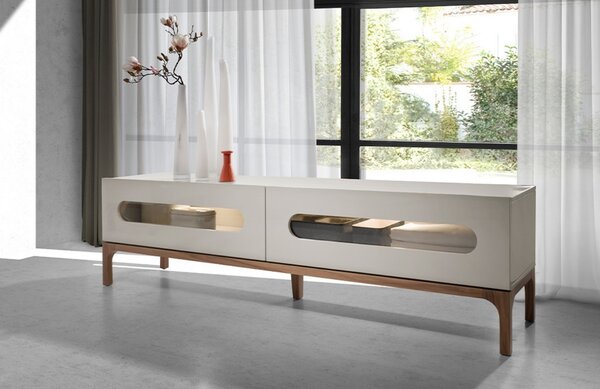 Šedý lakovaný TV stolek Angel Cerdá No. 3242, 180 x 41 cm
