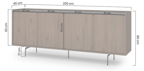 Elegantní komoda Zenar 200 cm čtyřdveřová - ořech elegantní / černá
