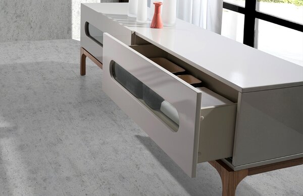 Šedý lakovaný TV stolek Angel Cerdá No. 3242, 180 x 41 cm