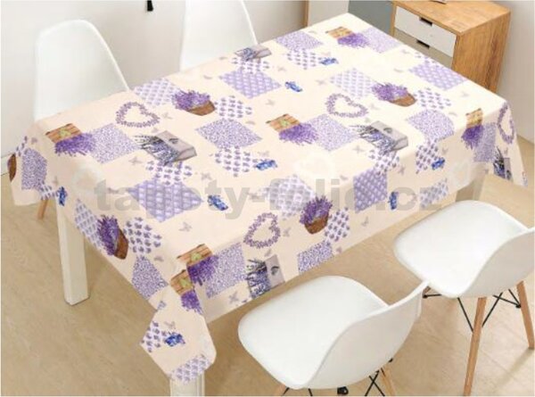 Ubrus PVC 3581526, metráž, 20 m x 140 cm, levandulové dekorace na béžovém podkladu, IMPOL TRADE