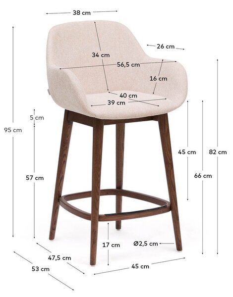 Béžová čalouněná barová židle s područkami (výška sedáku 66 cm) Konna – Kave Home